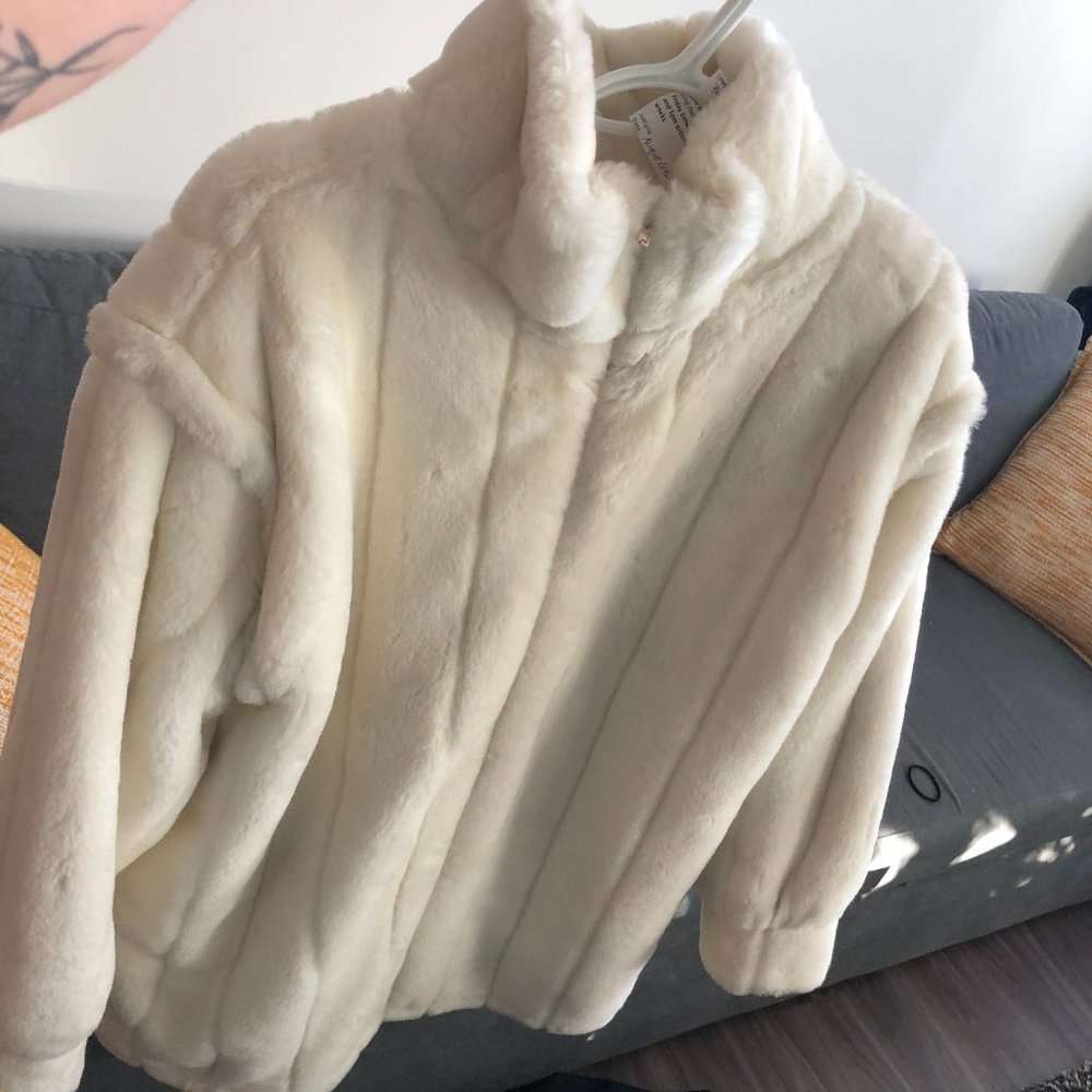 Ivory Faux-Fur Coat with Zipoff Sleeves